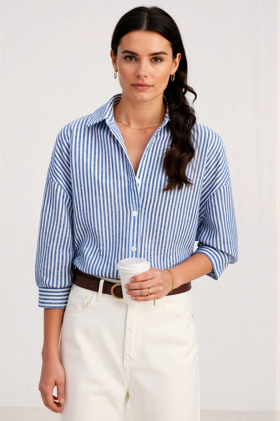 Bridget | Women's Multi Color Striped Button Front Shirt