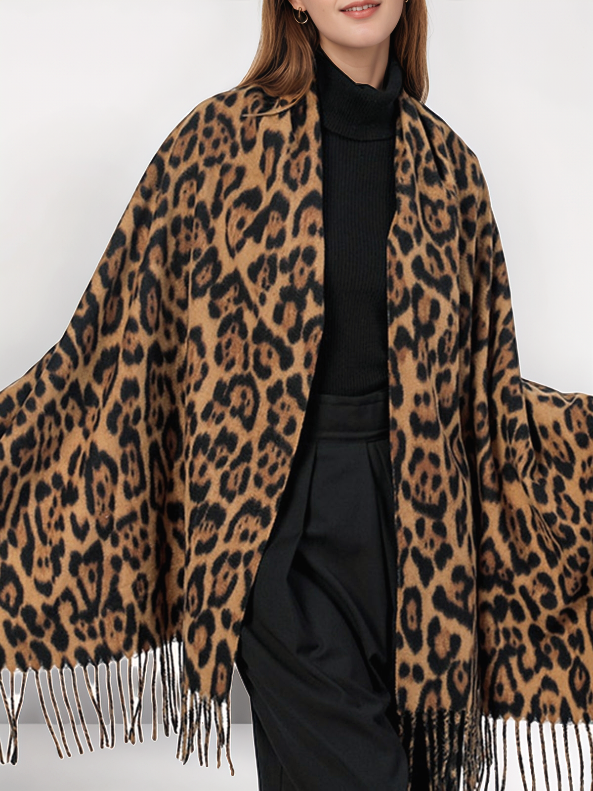 Aurora Leopard Printed Tassel Warm Scarf