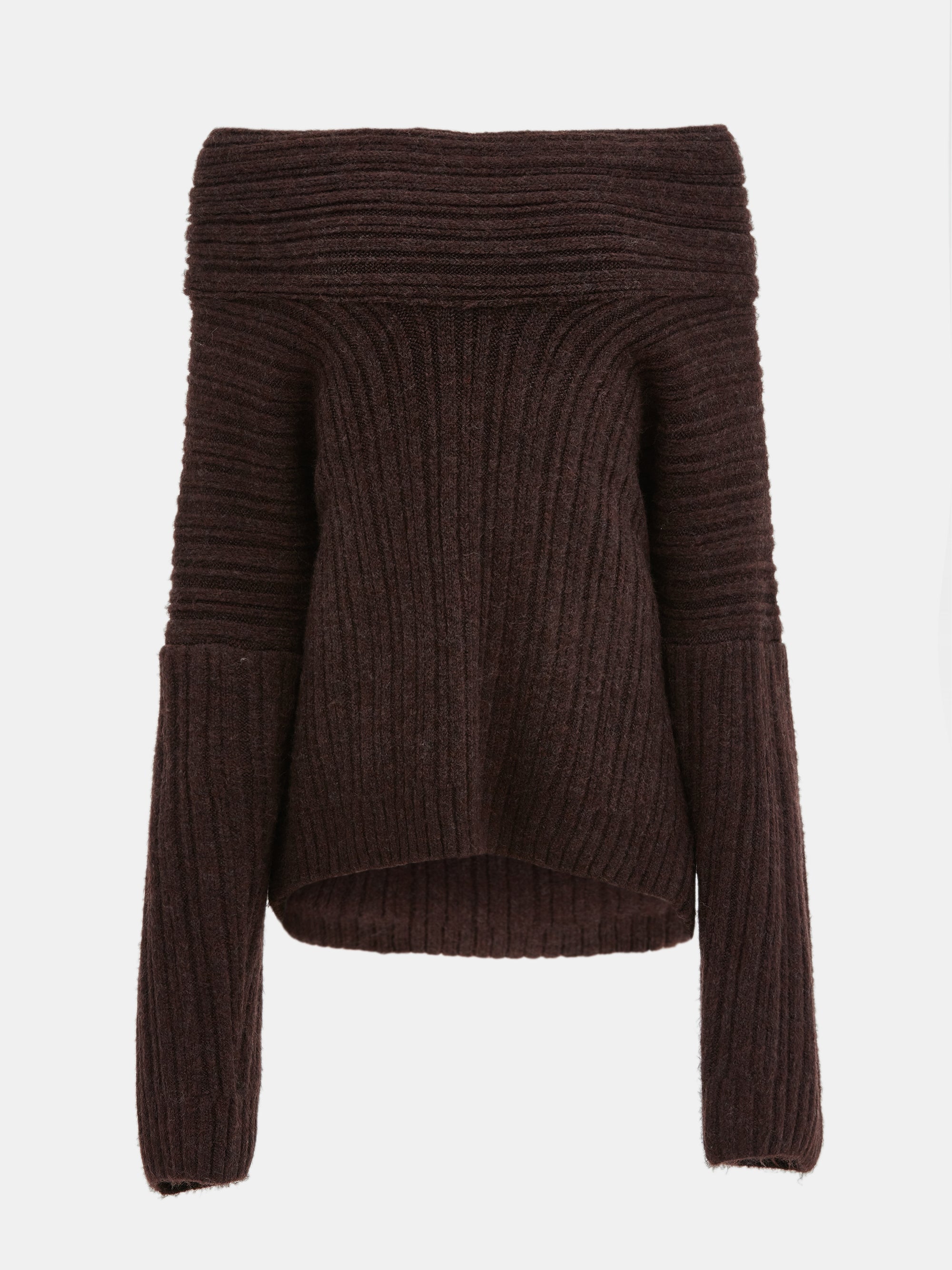 Brielle Oversized High Roll Knit Pullover, Chocolate