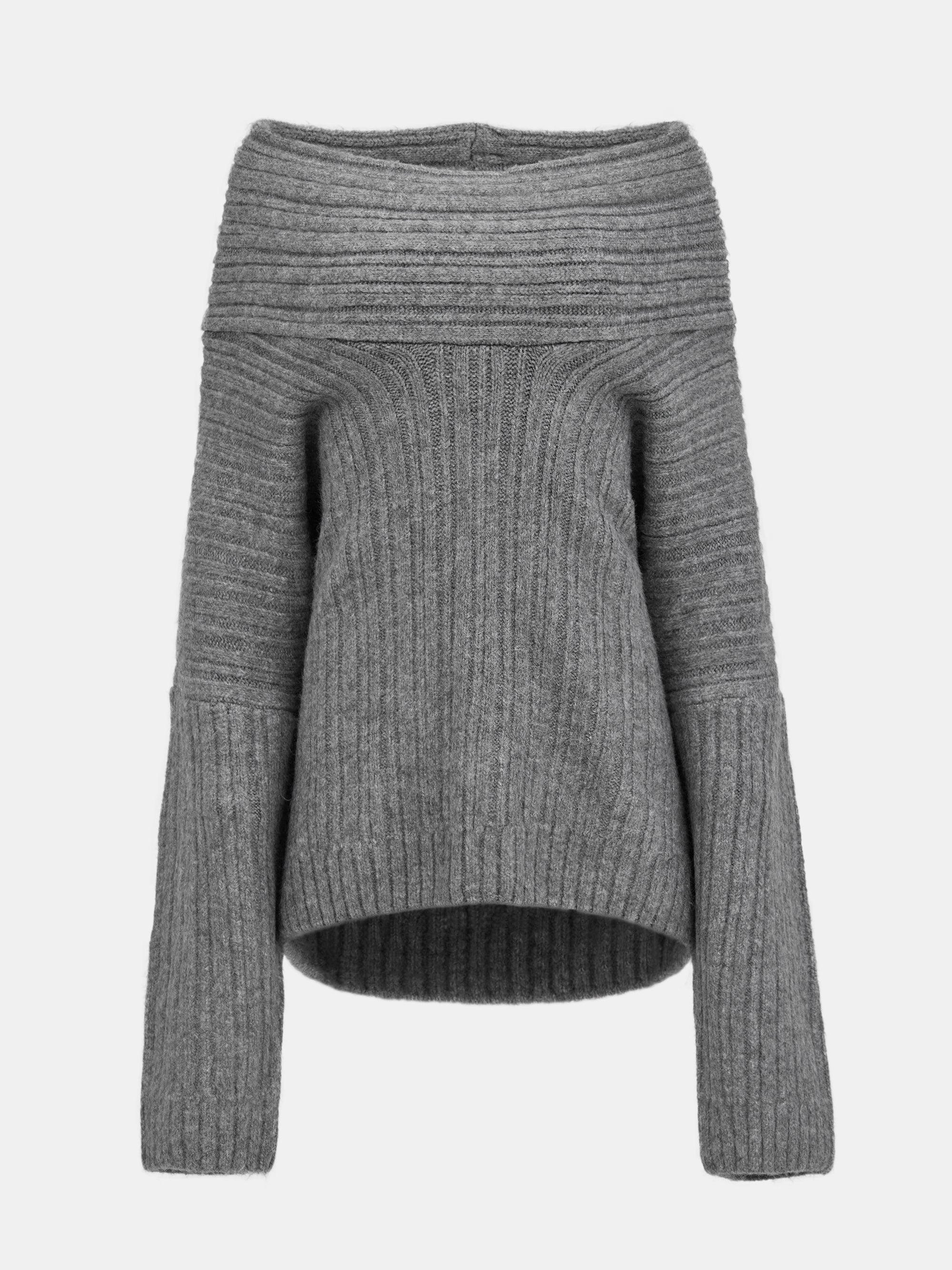 Harlow Oversized High Roll Knit Pullover, Storm Grey