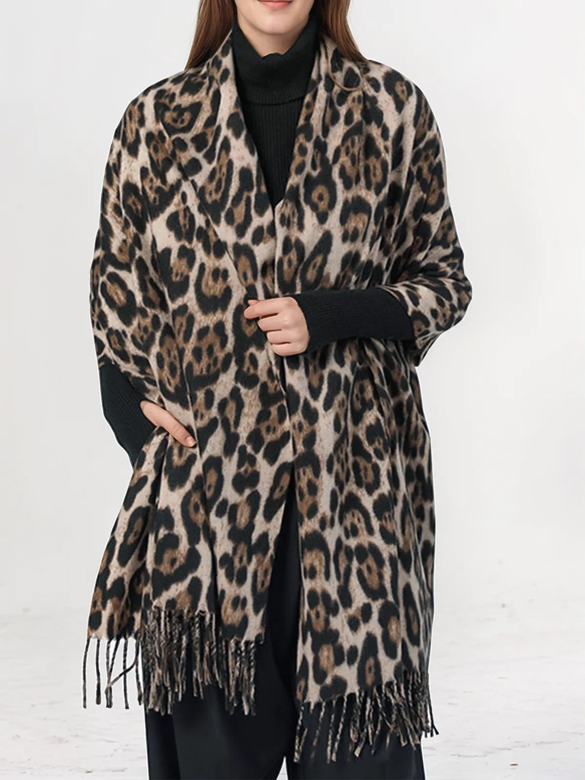 Aurora Leopard Printed Tassel Warm Scarf