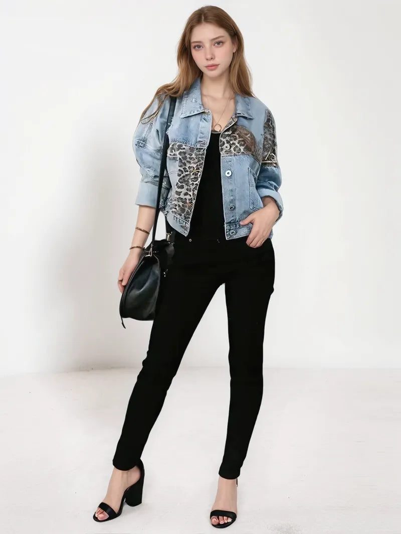 Reagan Leopard Print Denim Jacket