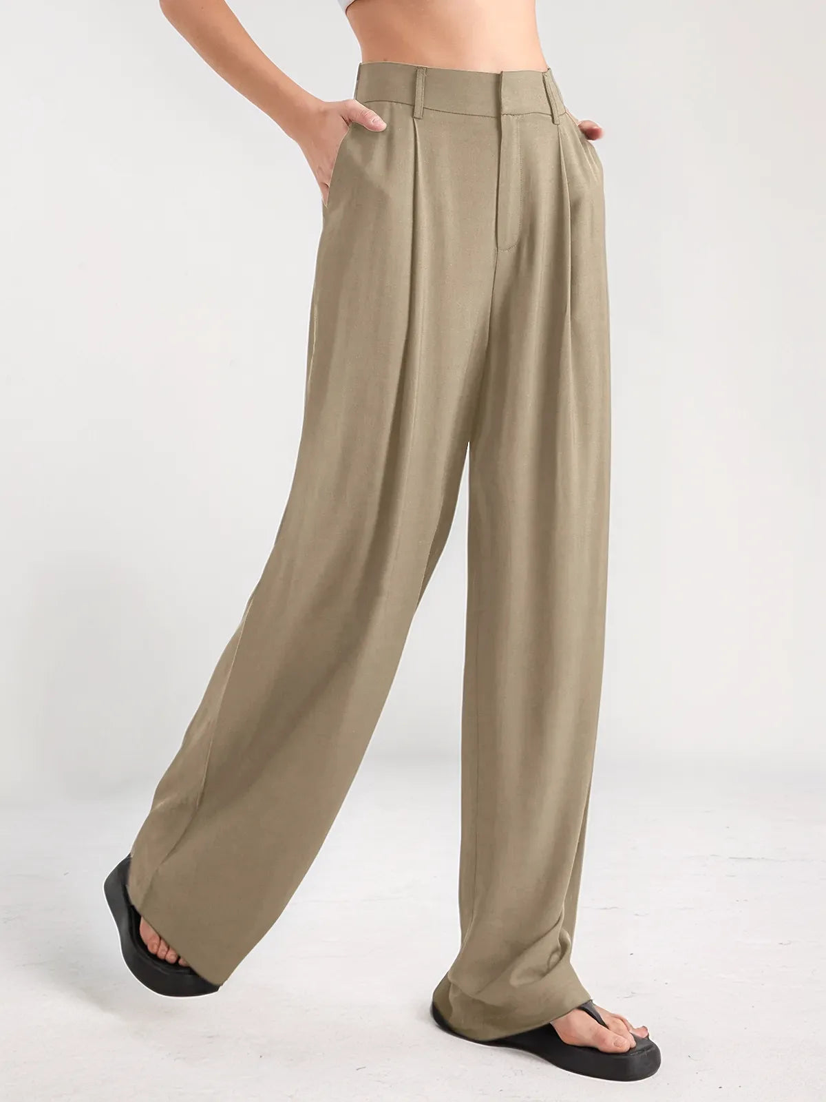 Kylie Oversized High Waisted Pleat Front Trousers