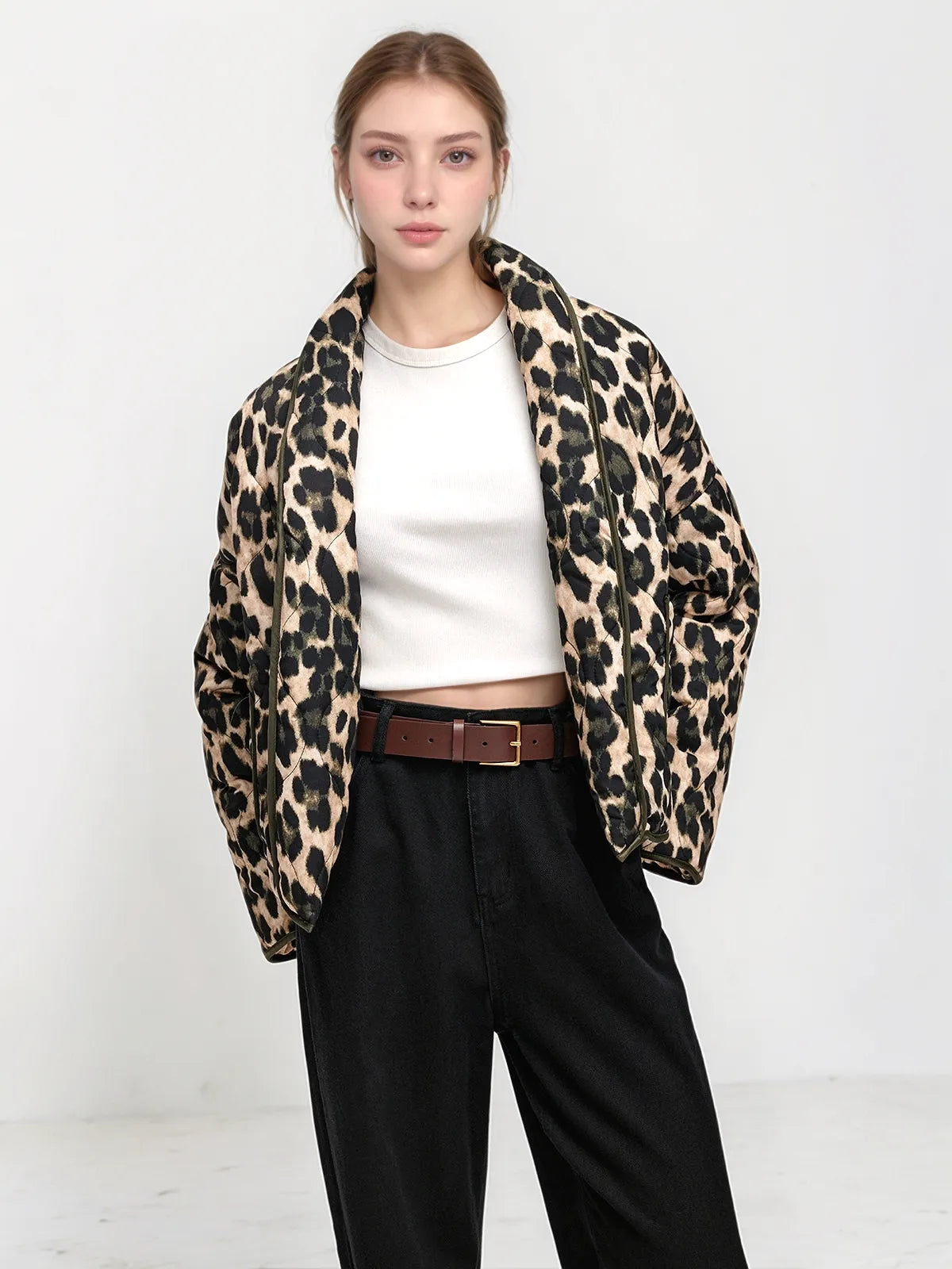 Gwen Leopard Printed Lapel Winter Coat