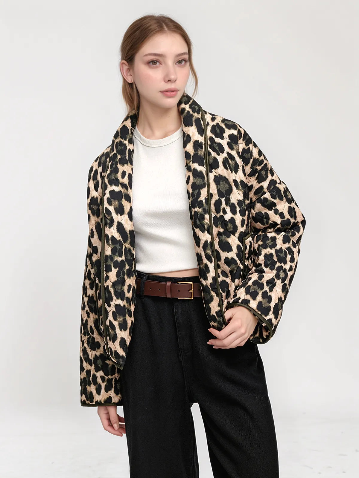 Gwen Leopard Printed Lapel Winter Coat