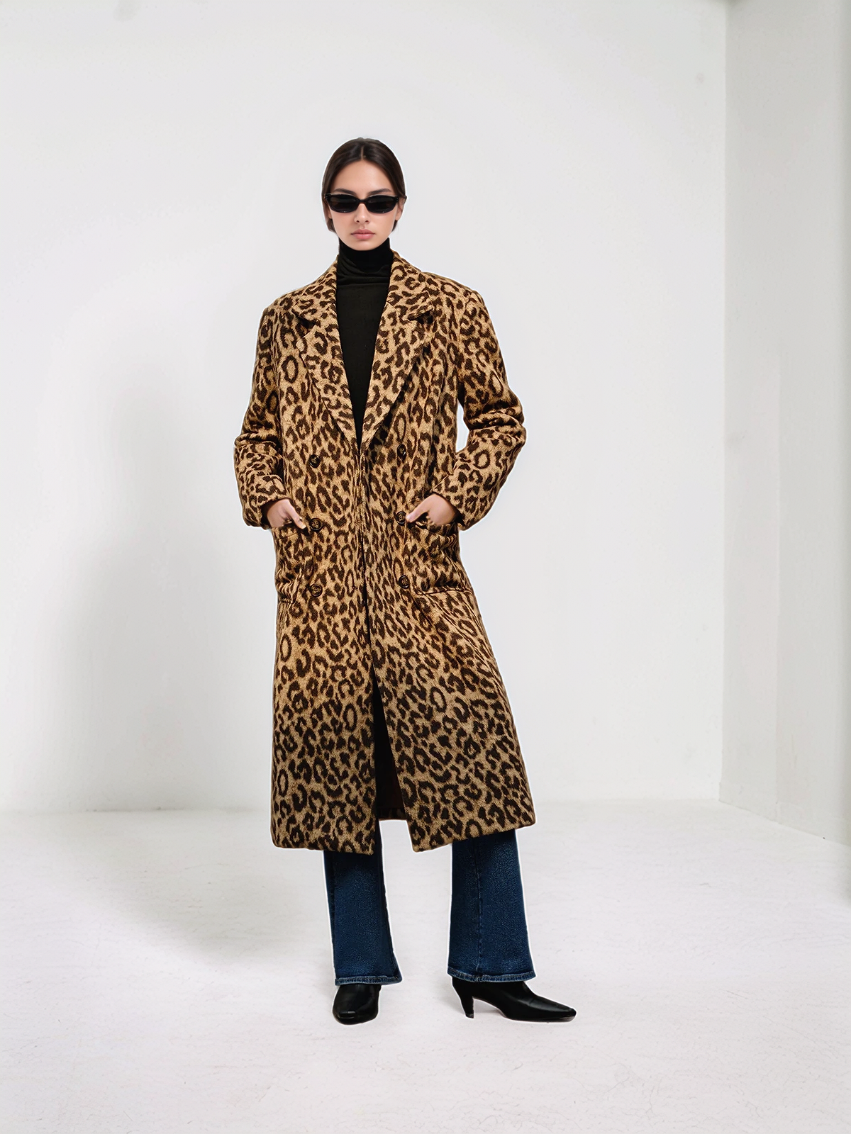 Celine Leopard Pockets Long Wool Coat