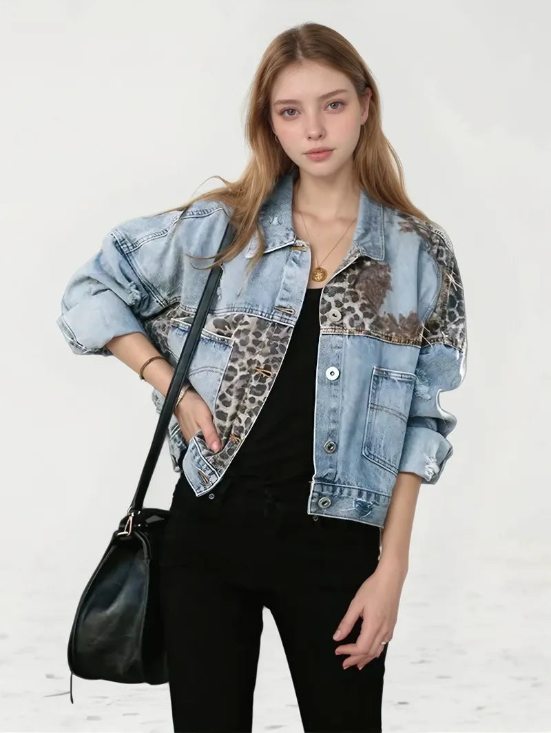 Reagan Leopard Print Denim Jacket