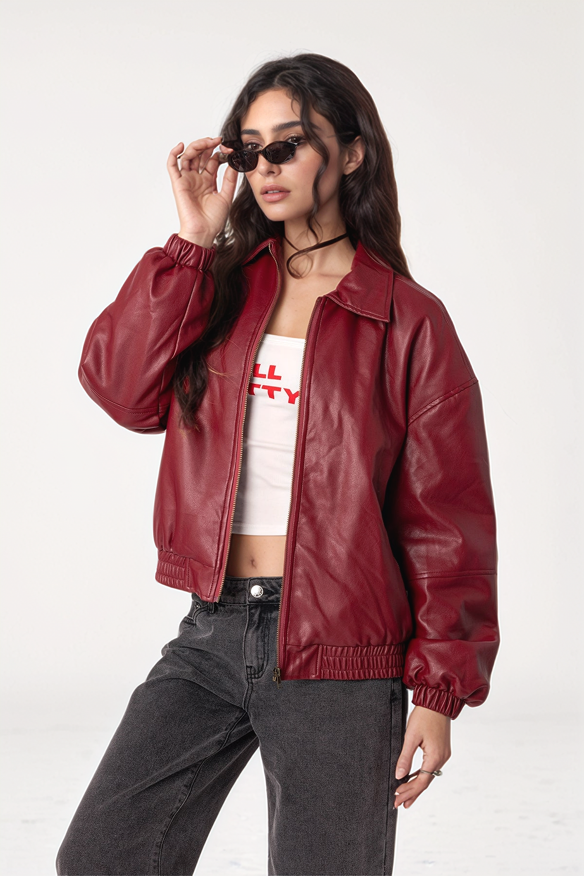 Natalie Faux Leather Bomber Jacket