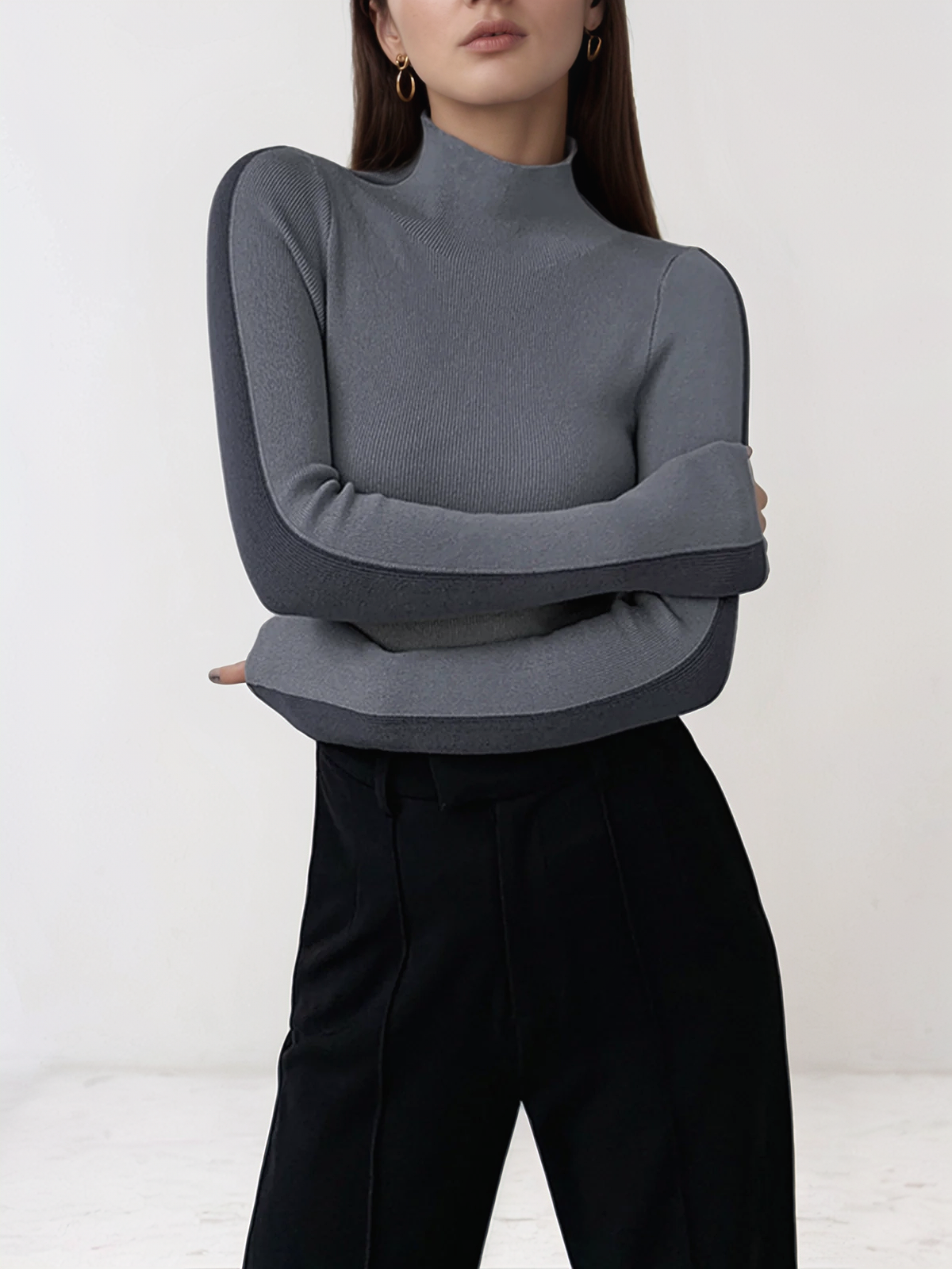 Fiona Two Tone Double Sided Long Sleeve Knit Top