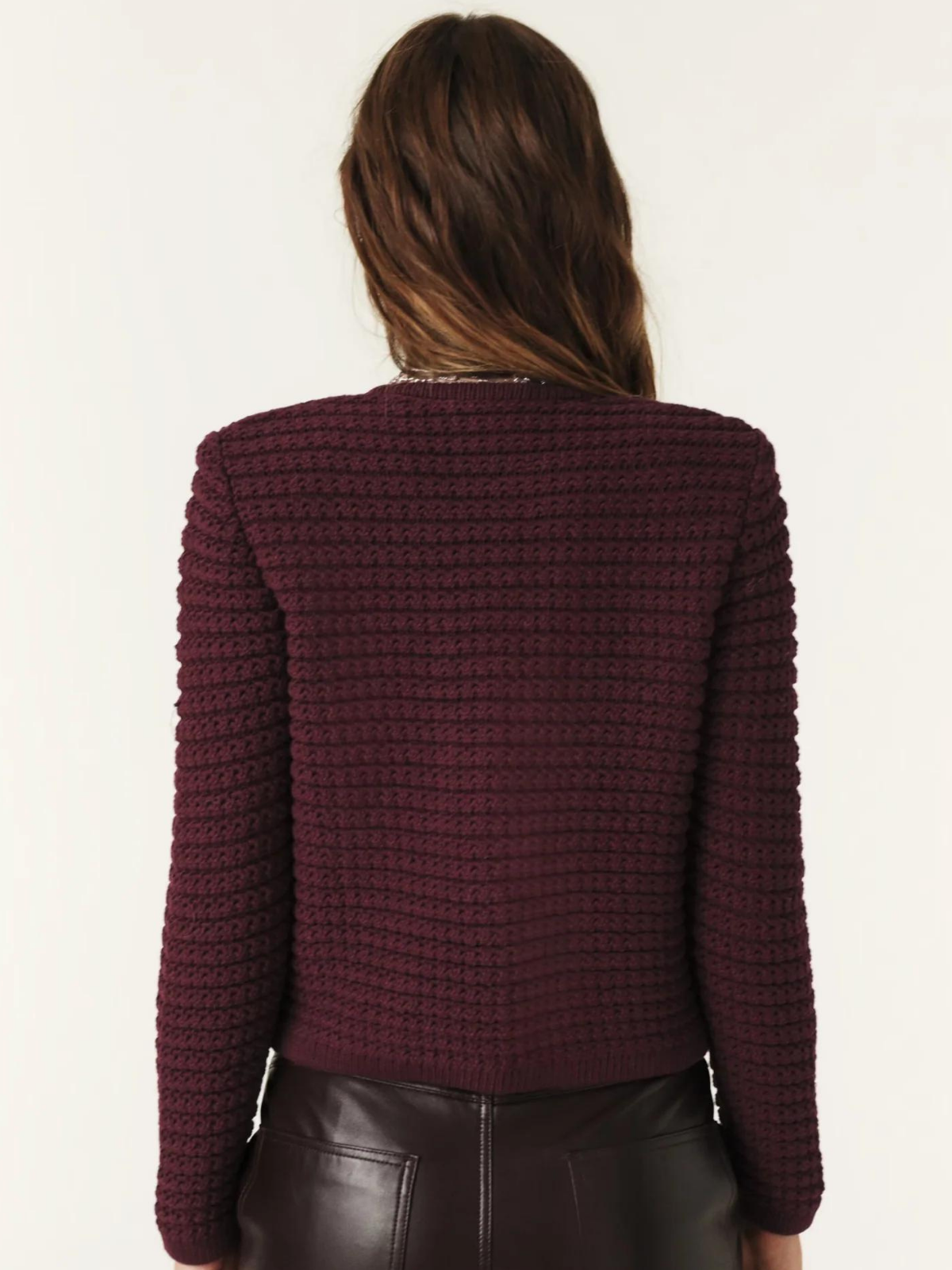 Quinn Knitted Burgundy Long-Sleeved Cardigan