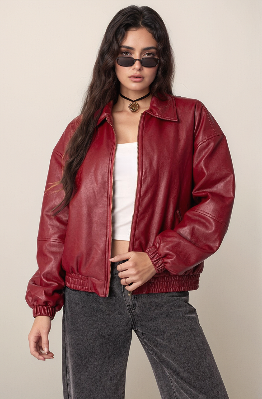 Natalie Faux Leather Bomber Jacket