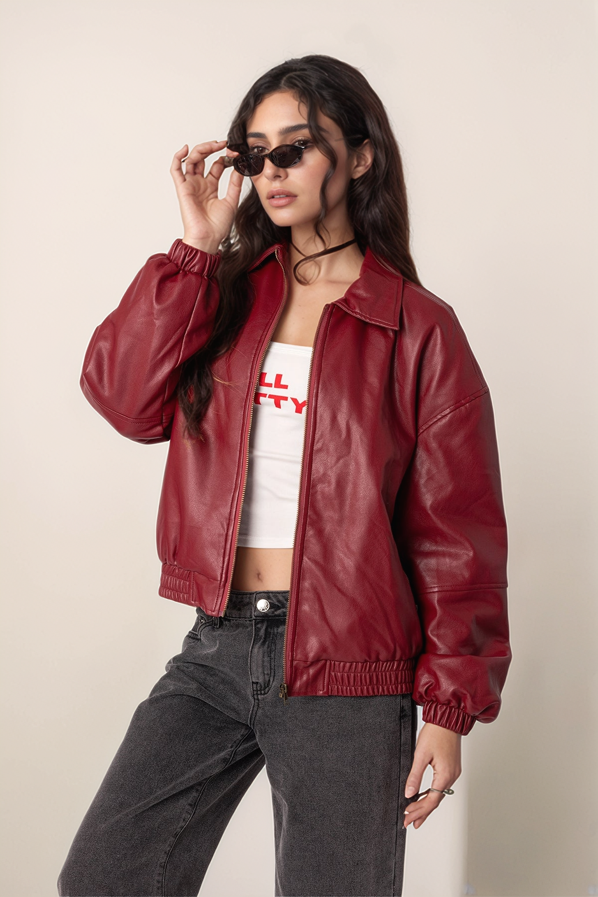 Natalie Faux Leather Bomber Jacket