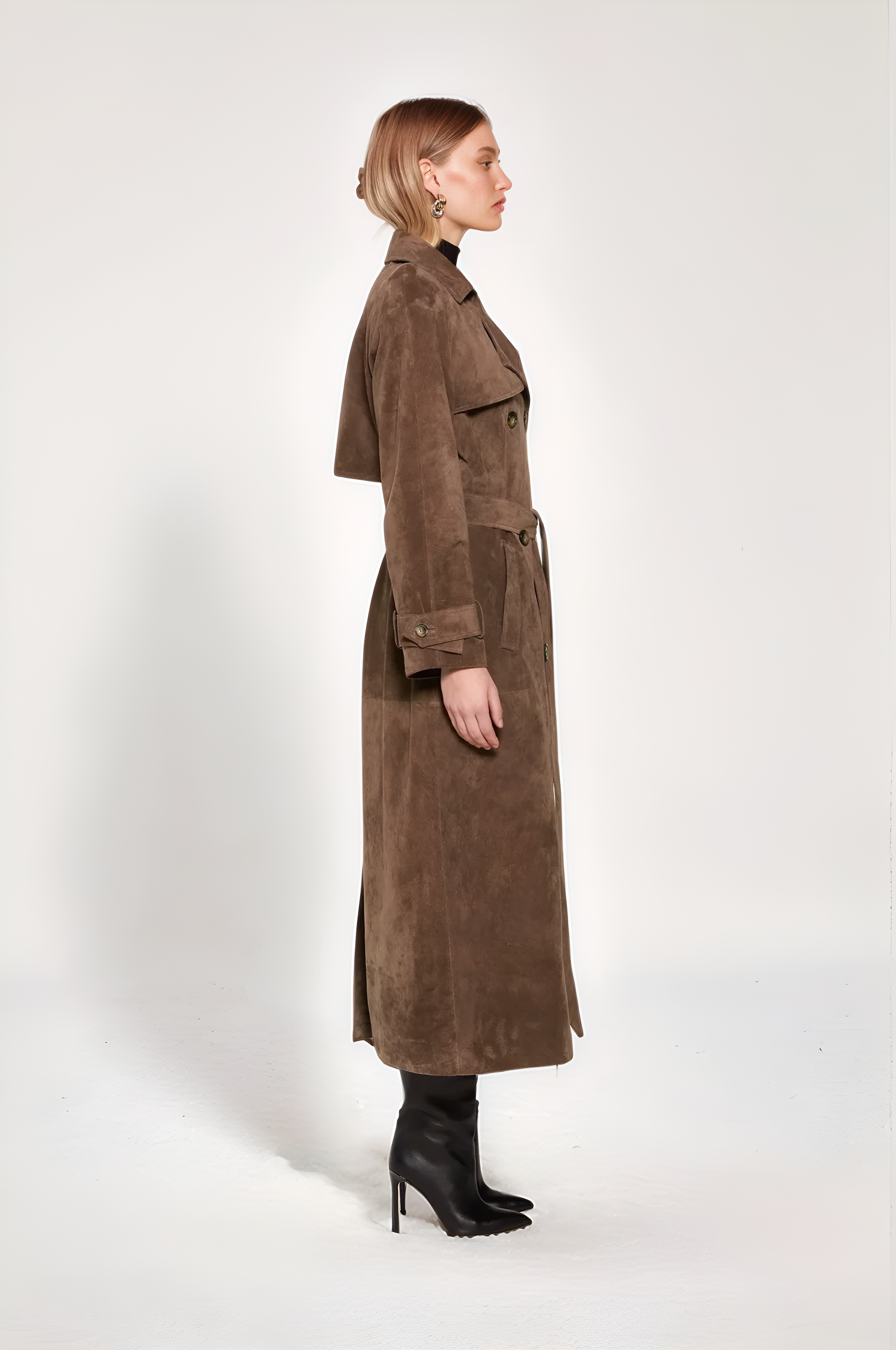 Rose Suede Trench Coat