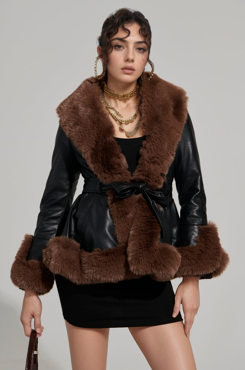 Elara Fur Trim Moto Jacket