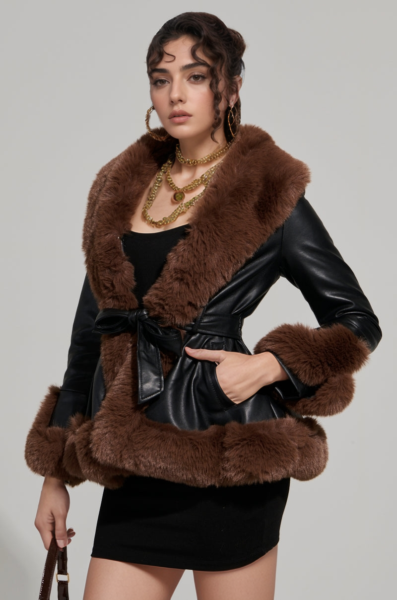 Elara Fur Trim Moto Jacket