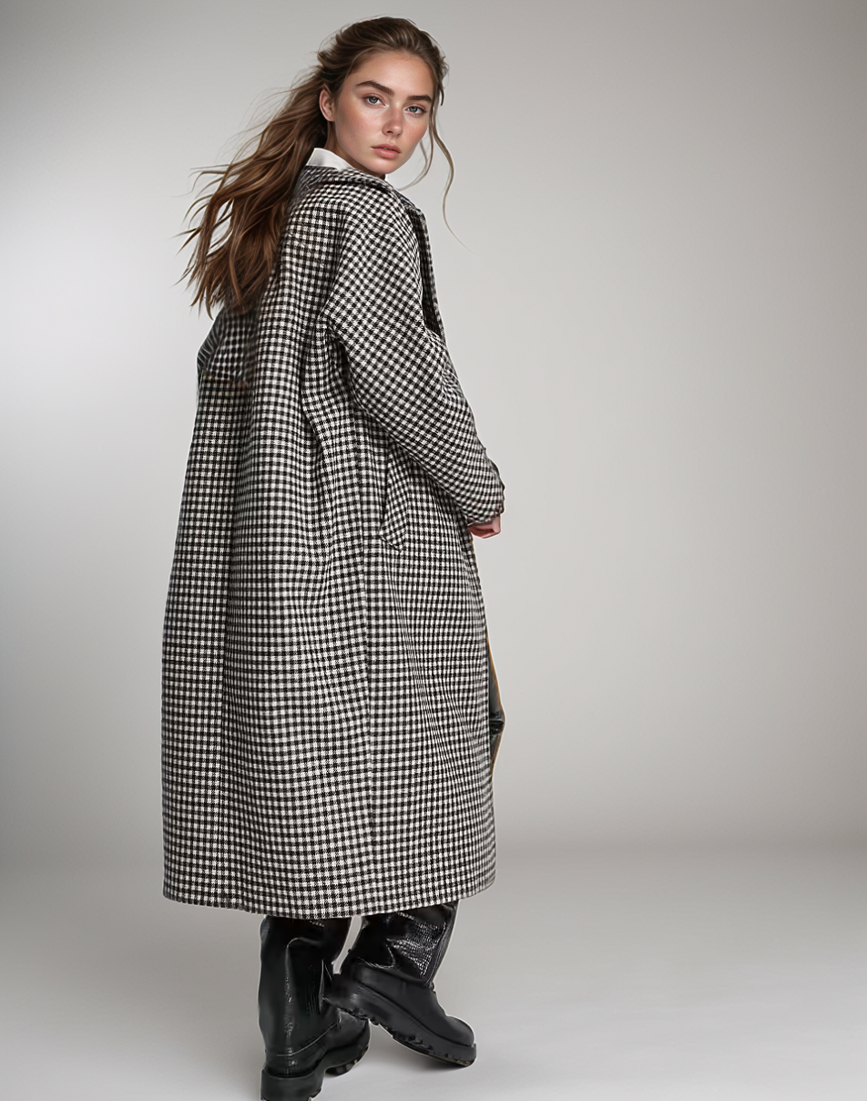 Sophia Multicolored Double-Breasted Wool-Blend Check Coat