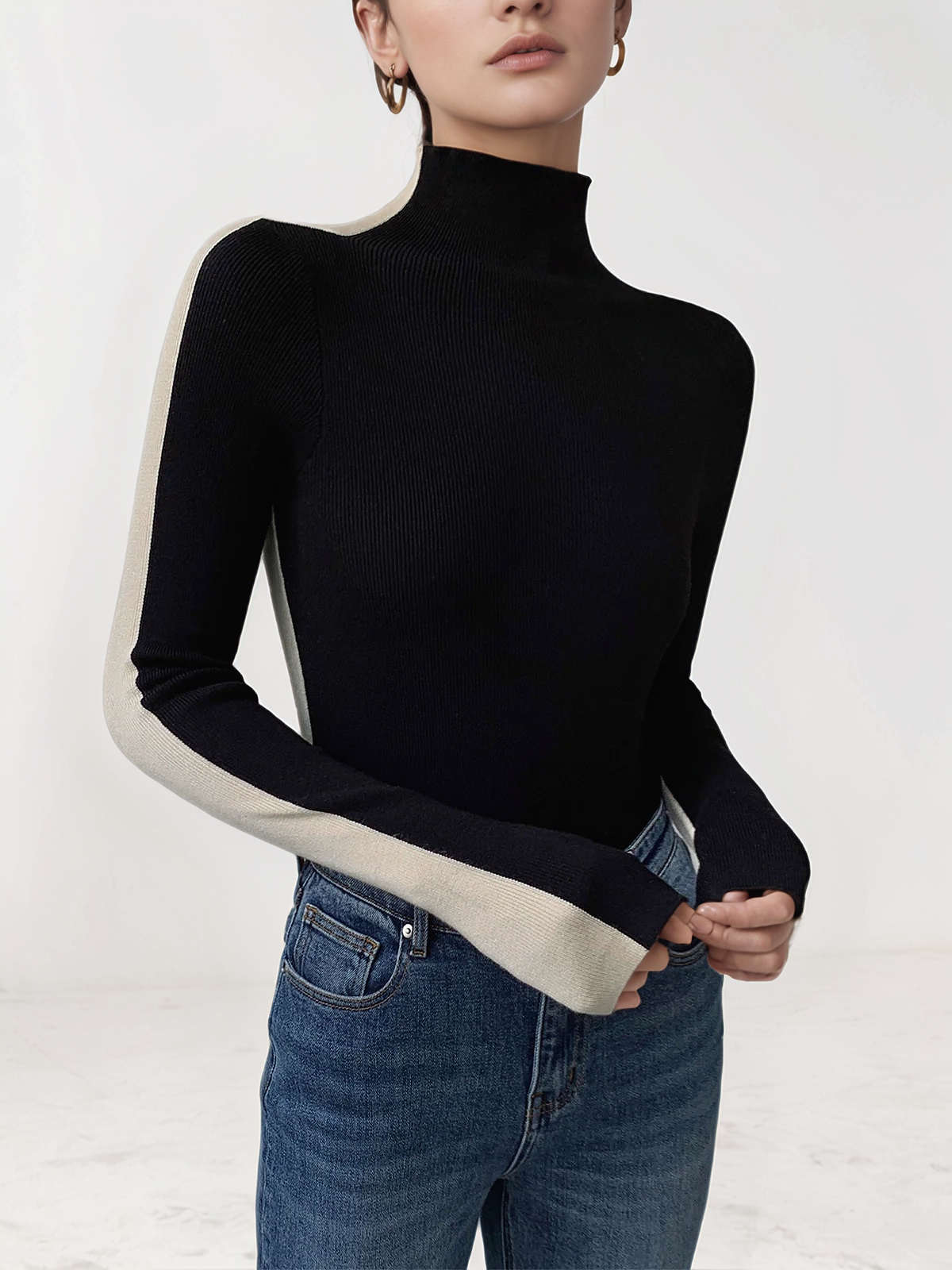 Fiona Two Tone Double Sided Long Sleeve Knit Top