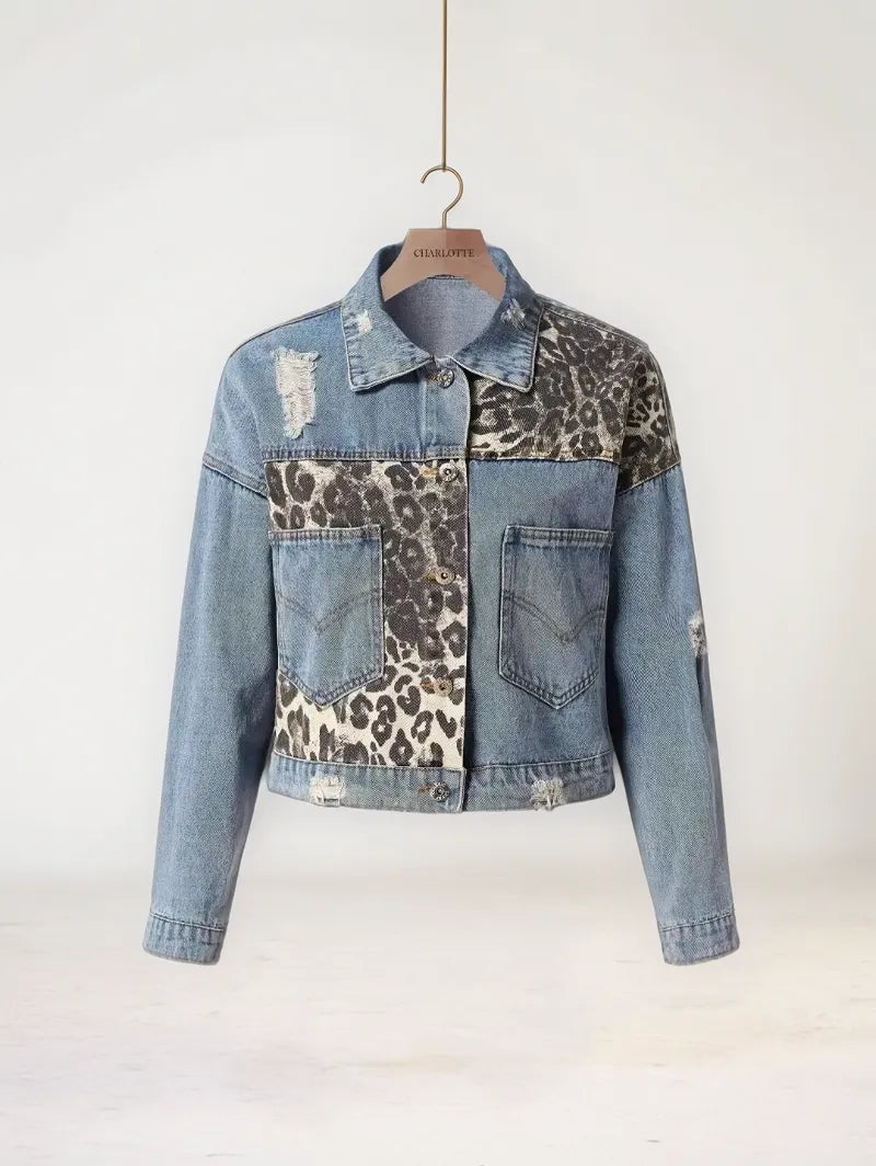 Reagan Leopard Print Denim Jacket