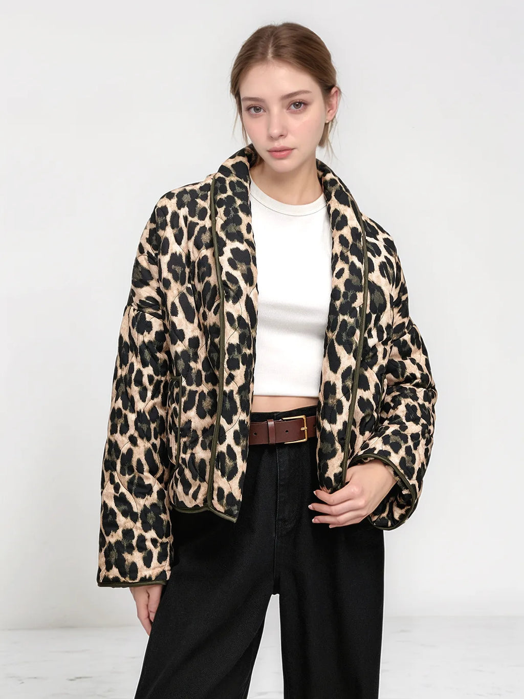 Gwen Leopard Printed Lapel Winter Coat