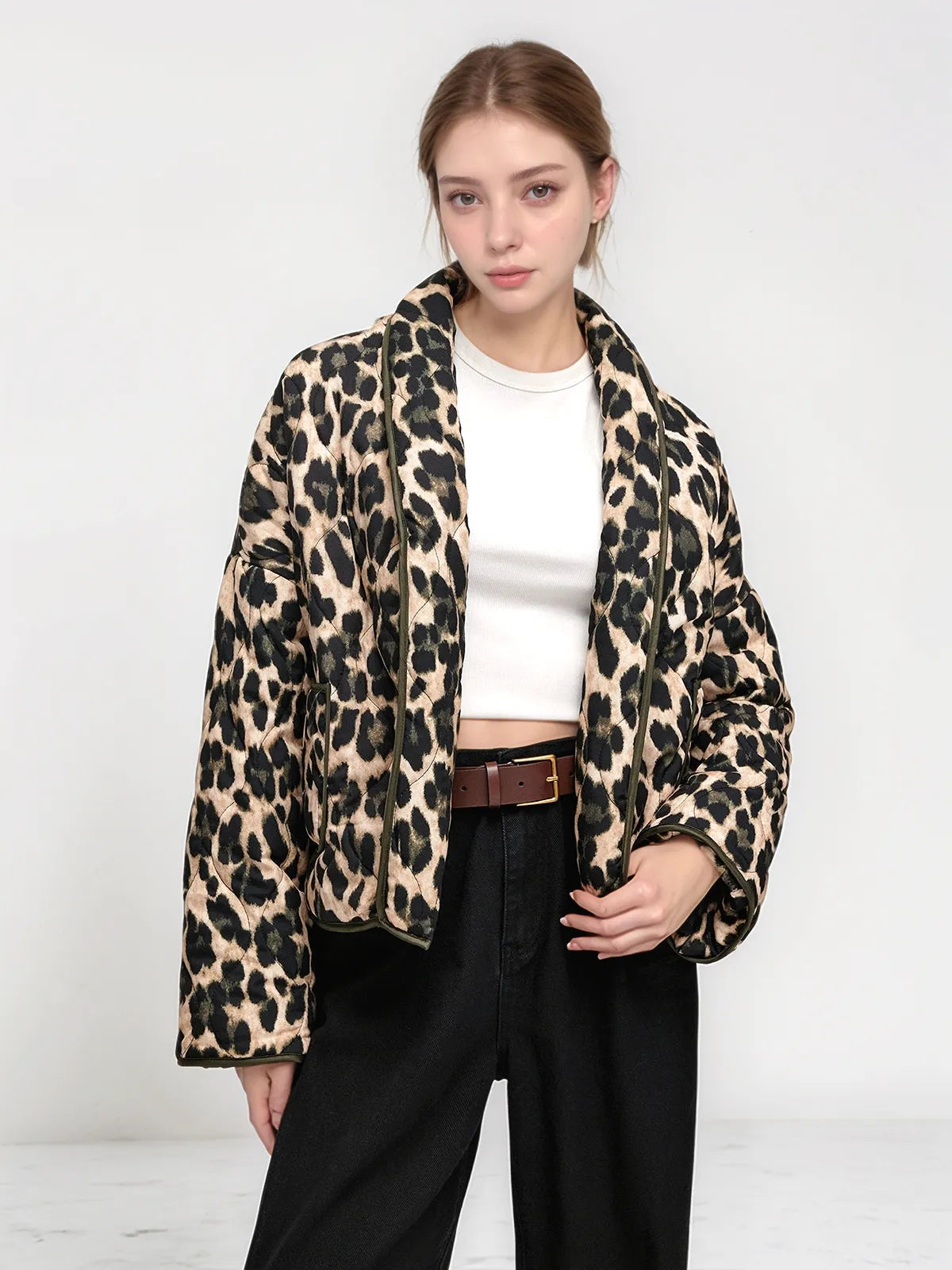 Gwen Leopard Printed Lapel Winter Coat
