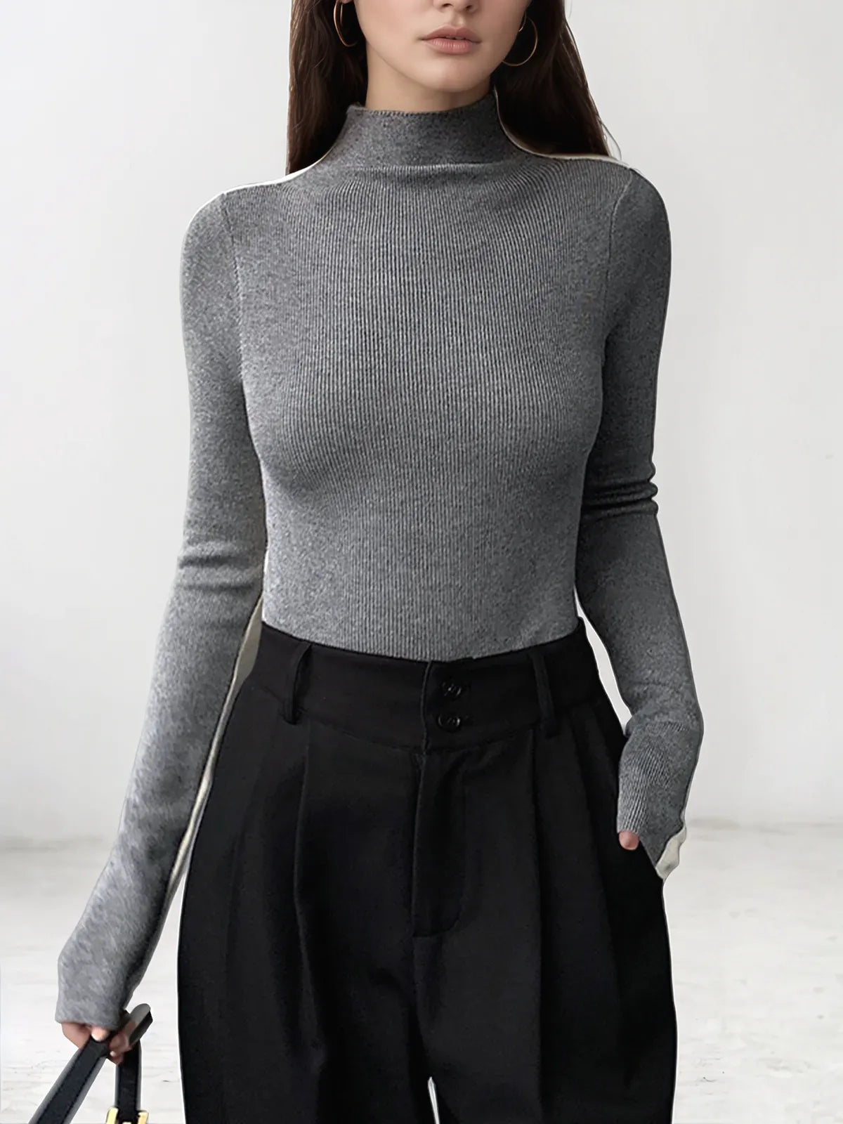 Fiona Two Tone Double Sided Long Sleeve Knit Top