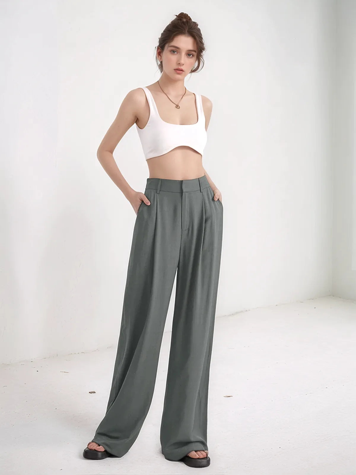 Kylie Oversized High Waisted Pleat Front Trousers