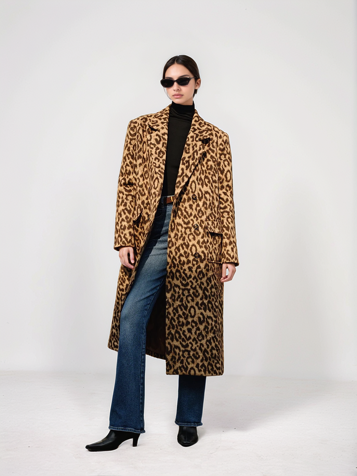 Celine Leopard Pockets Long Wool Coat