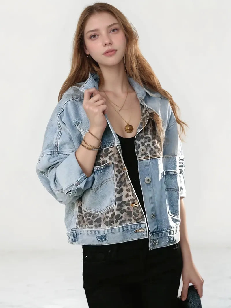 Reagan Leopard Print Denim Jacket