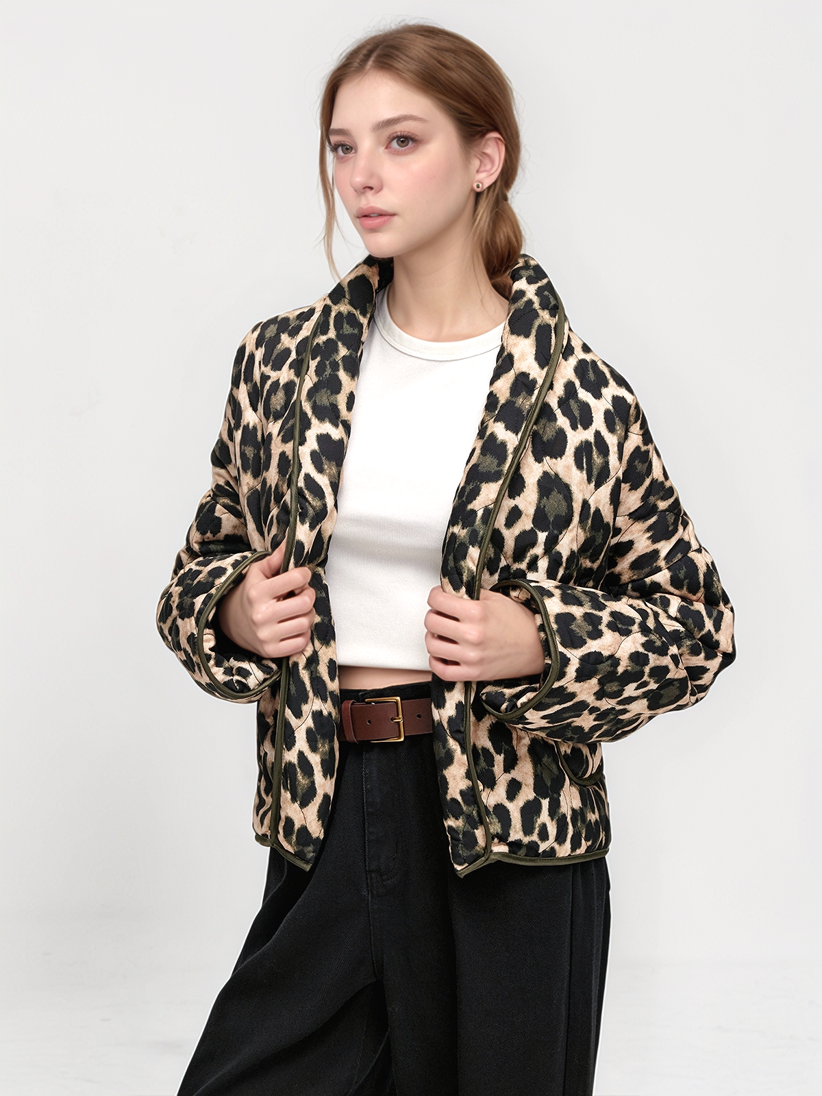 Gwen Leopard Printed Lapel Winter Coat